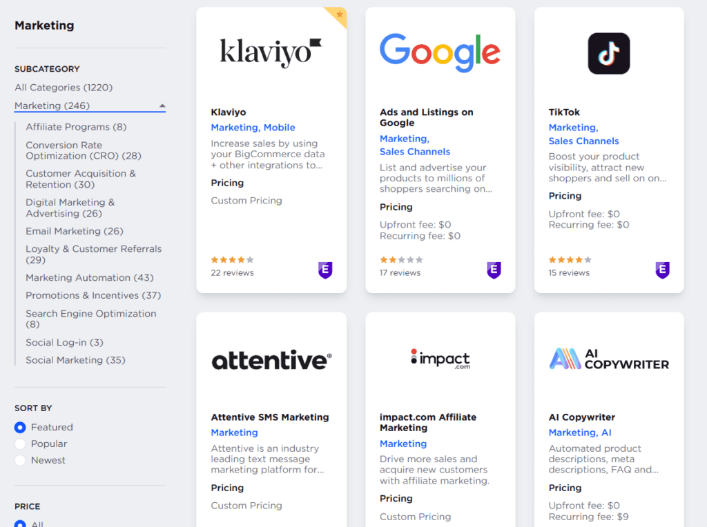 List of top BigCommerce marketing apps