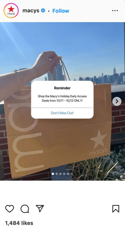 Macy's social media ad on Instagram
