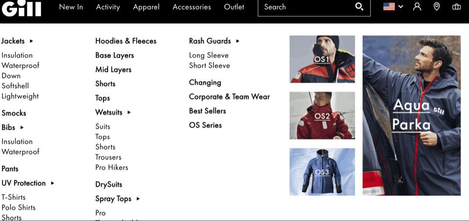 Example of Apparel Store Mega Menu for Ecommerce Design