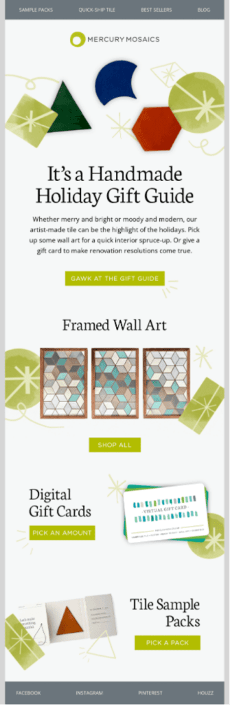 Mercury Mosaics holiday gift guide email