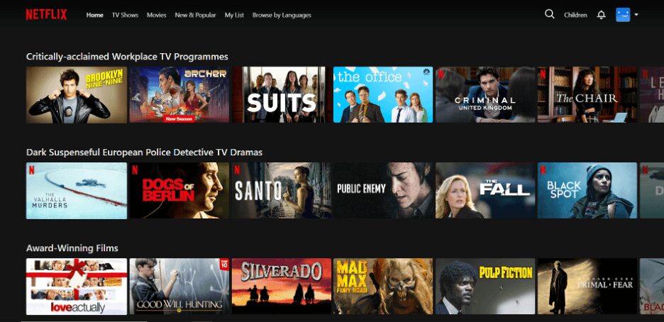Netflix home page
