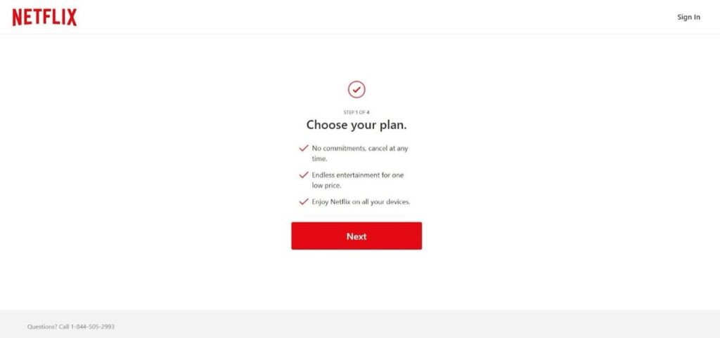 The Netflix signup landing page