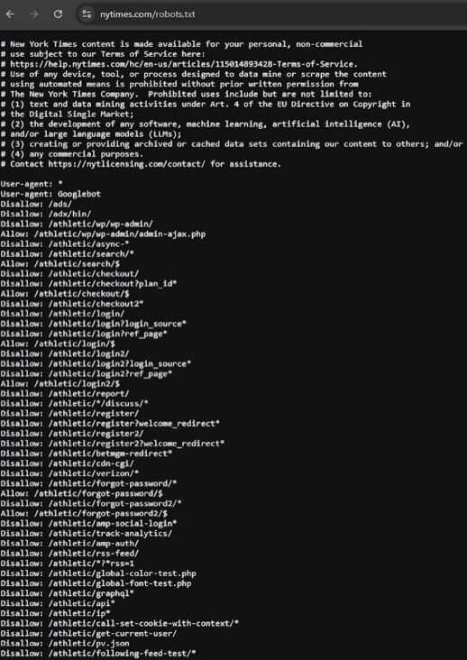 robots.txt file for nytimes.com