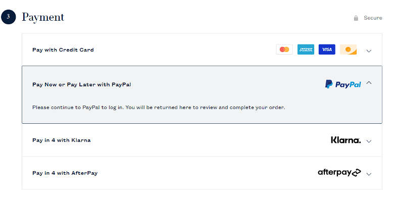 Payment options offered by Ralph Lauren