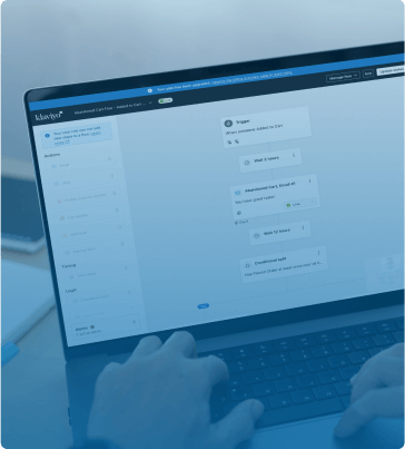 Klaviyo Automation Flow in Action – A hands-on view of a user setting up a Klaviyo automation workflow, illustrating how agencies streamline customer journeys with advanced email and SMS sequences.