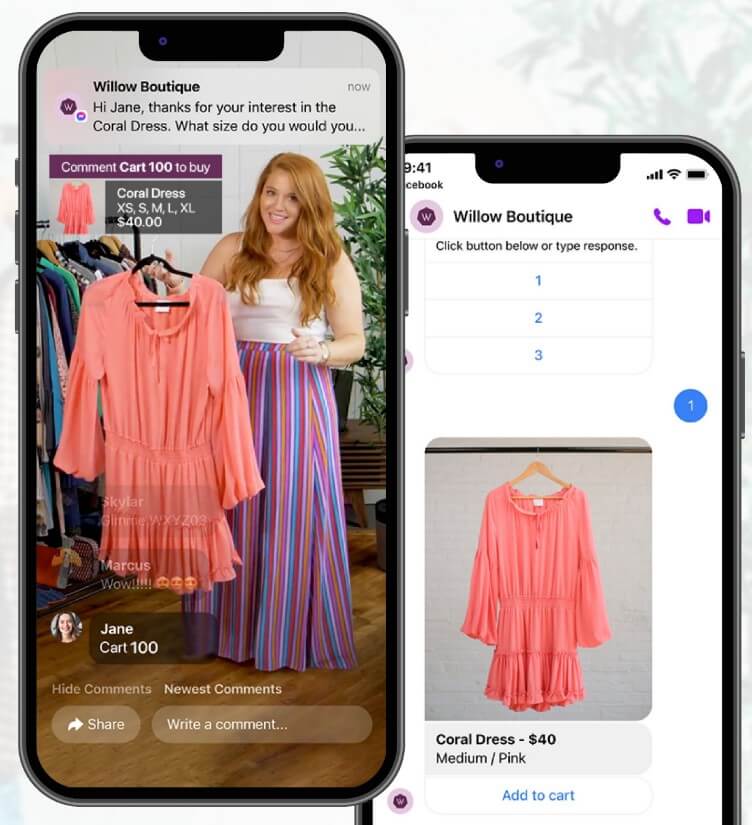 two phones showing off livestream selling