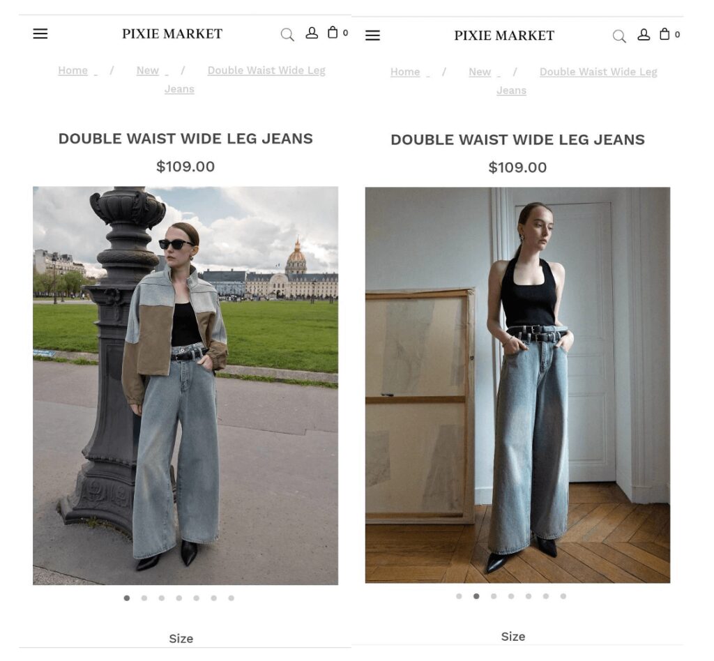 Pixie Market mobile website