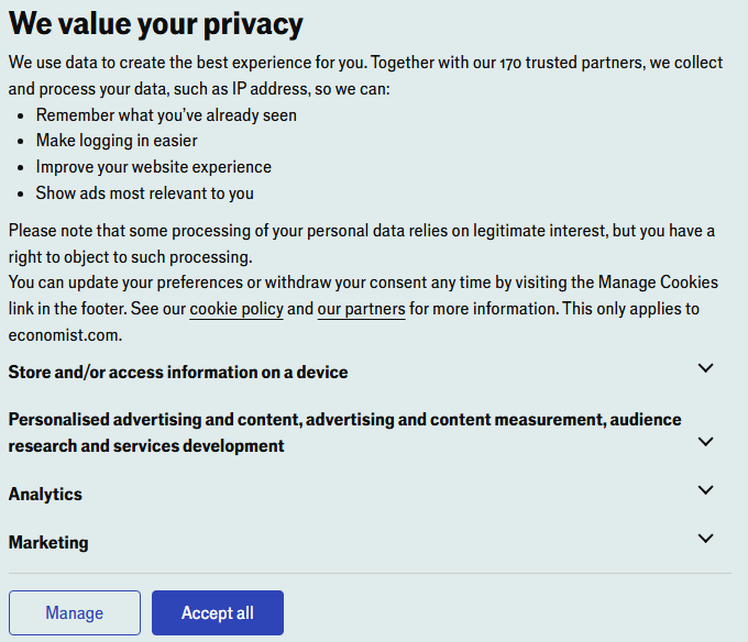 Pop-up about privacy controls
