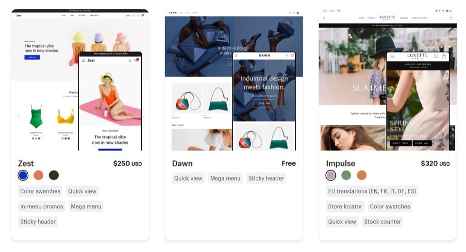 premium and free themes on Shopify