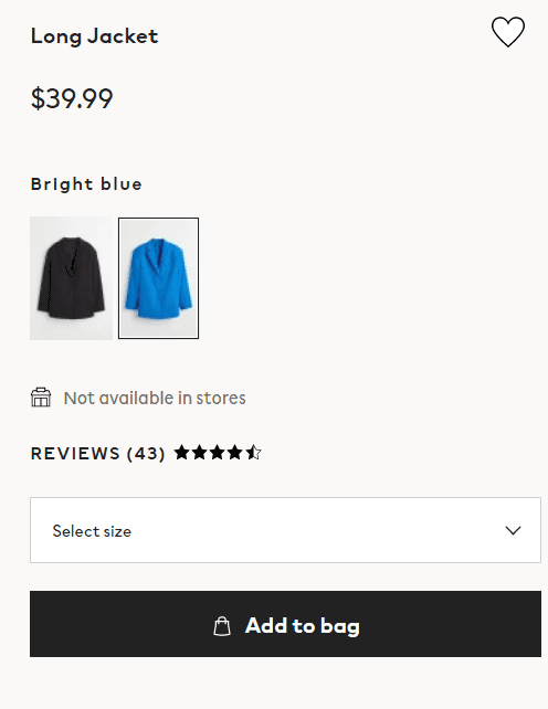a product page for a blue jacket