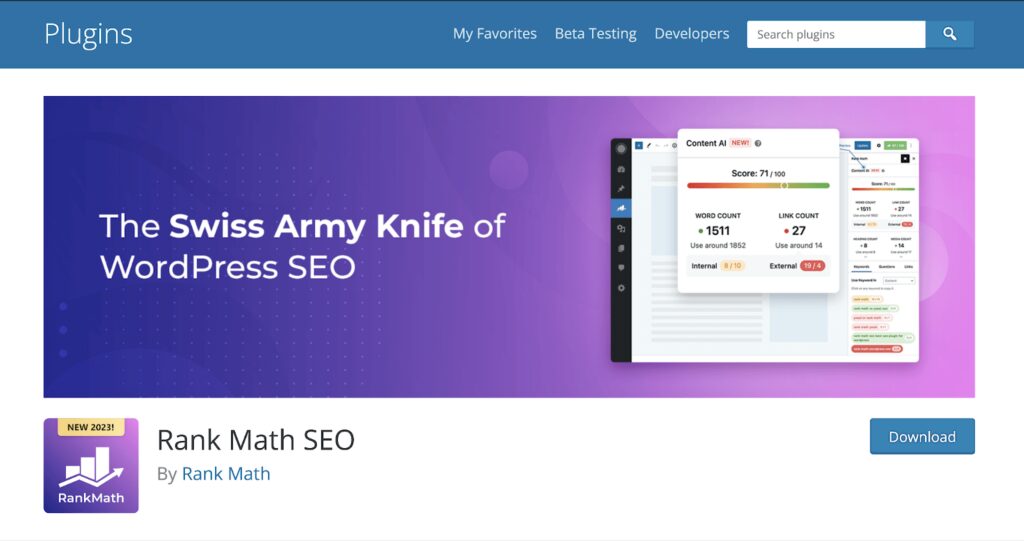 Rank Math SEO Plugin Download Page