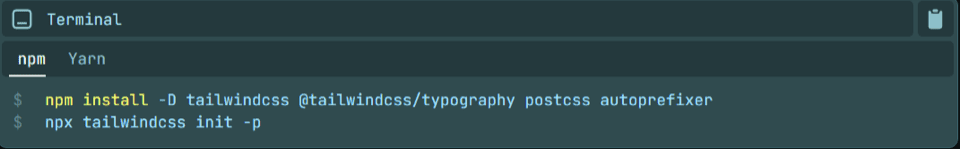 sample code for installing Tailwind CSS