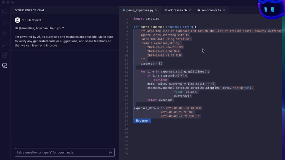 a screenshot of the Github Copilot window