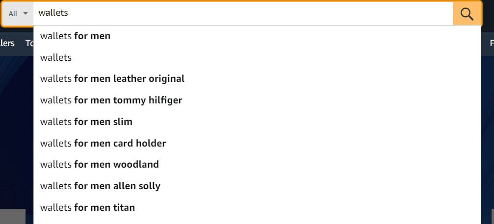 a search bar showing autocomplete results for wallets