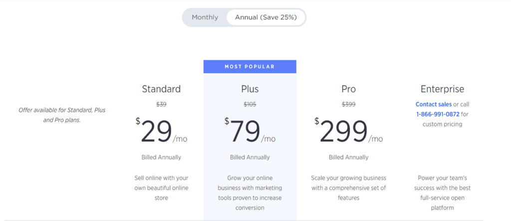 a selection of BigCommerce plans