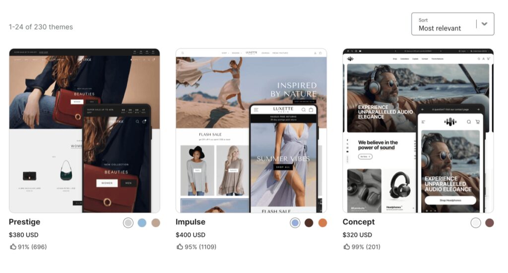 Selection of premium Shopify themes