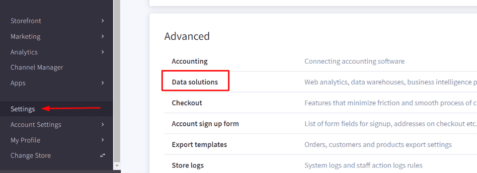 Settings for BigCommerce