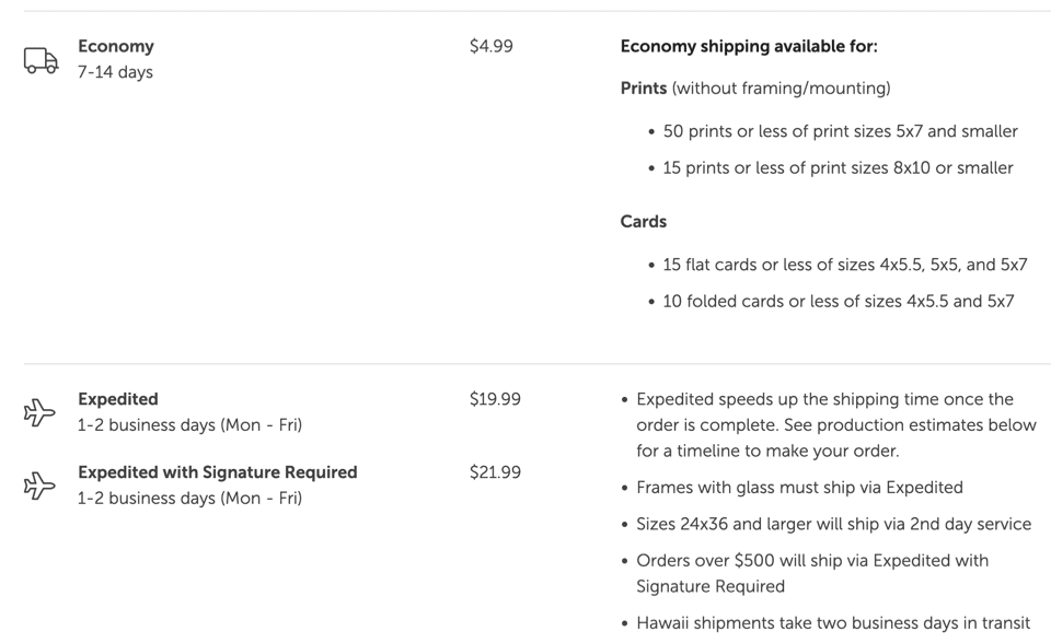A flat-rate shipping table example