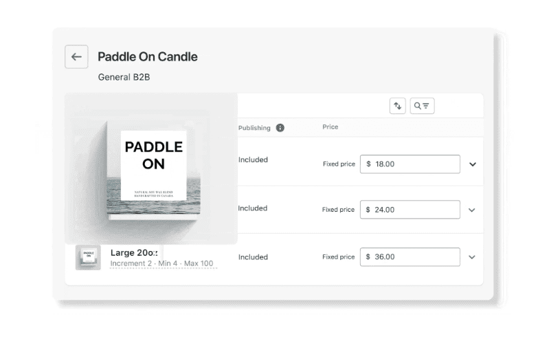 Shopify B2B product customization options for a candle