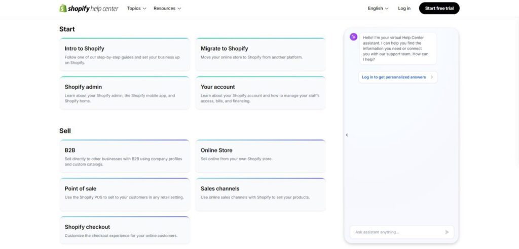 A screenshot of the Shopify Help Center