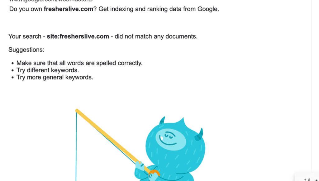 Google search results page showing the site has been deindexed