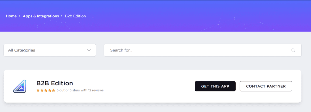 a store page for a B2B ecommerce app