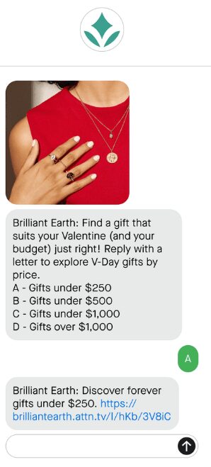 a text message chain about Valentine’s Day gifts