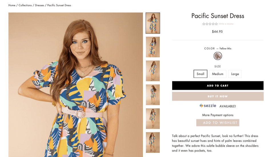 Screenshot of The Willow Tree’s product page