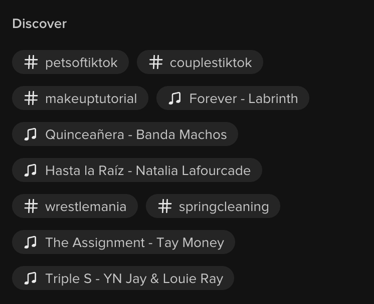 the trending section on TikTok