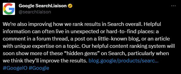 Tweet from Google SearchLiaison