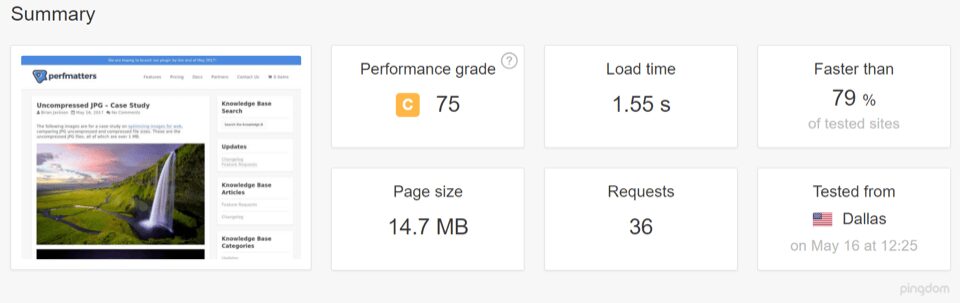 Negative performance results of an uncompressed image