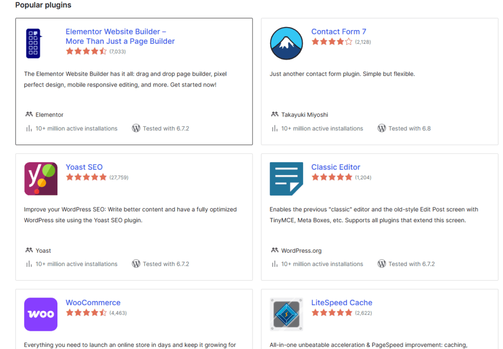 unsorted list of popular WordPress plugins