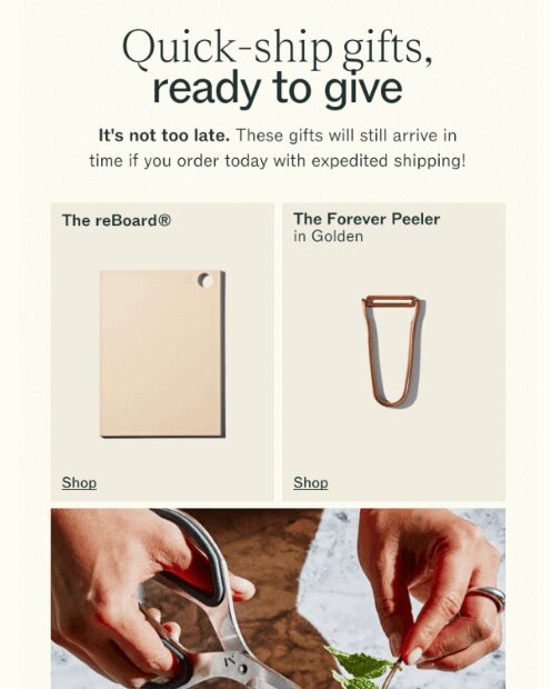 Upsell email about quick-ship gifts