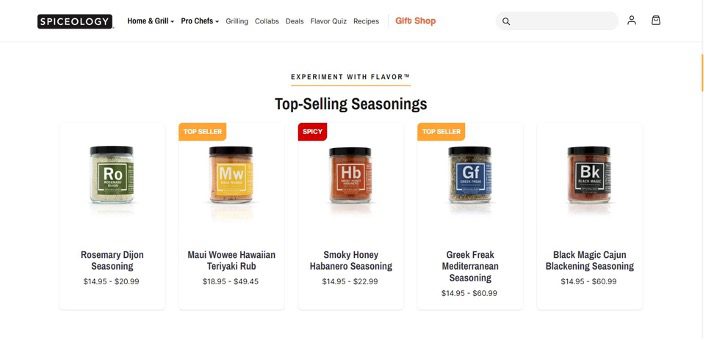 Website with white space around products