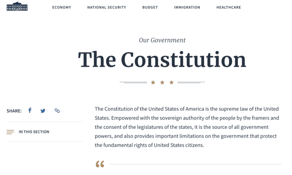 White House page about the Constitution