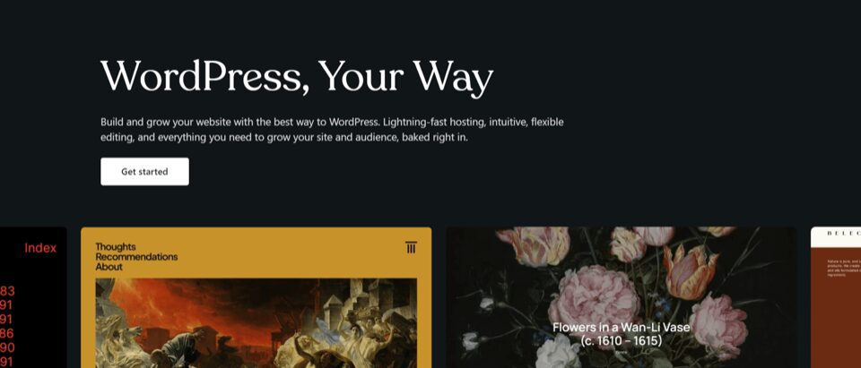 WordPress’ homepage in a black theme