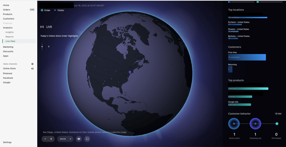 a glowing world next to Shopify headless commerce metrics