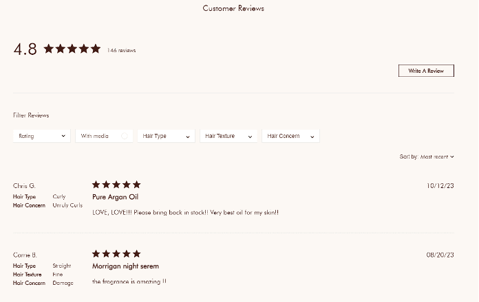 Product reviews on Moroccan Oil using Yotpo