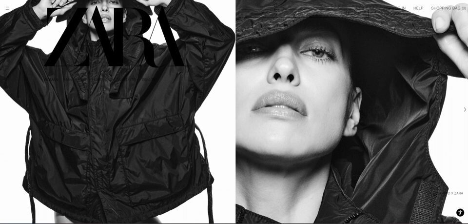 Zara’s monochrome homepage